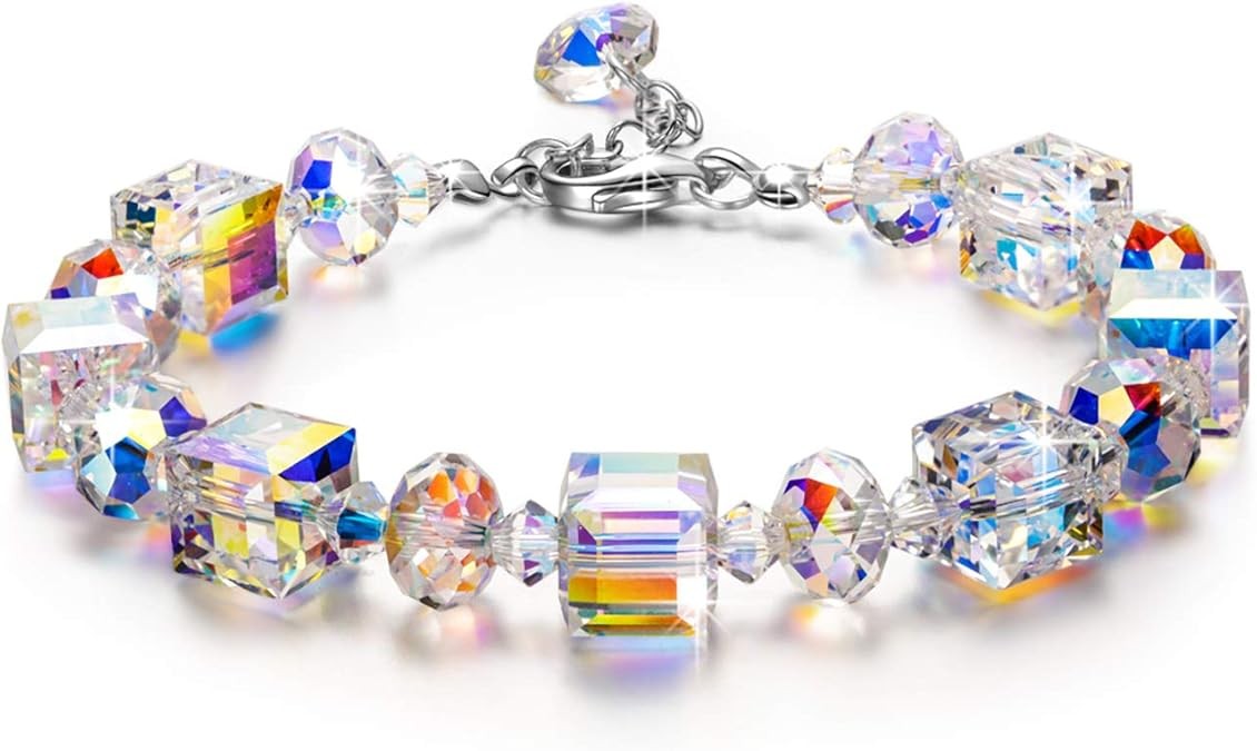 LADY COLOUR ♥ A Little Romance ♥ Sterling Silver Bracelets for Women Northern Lights Crystals Bracelet 7"+2" Extension, Packaged with Jewelry Box, Mother's Day Birthday Anniversary Jewelry Gift for Wo