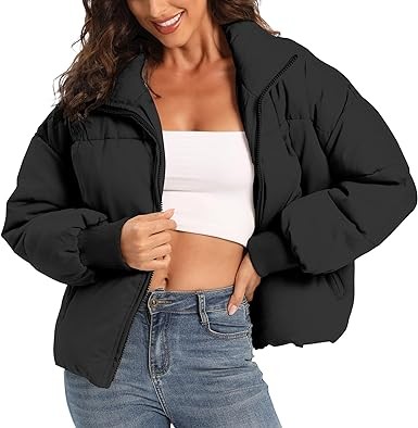 Bess We Women's Lightweight Winter Puffer Jacket Cropped Packable Quilted Zip Up Down Jacket Coat