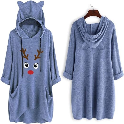 Plus Size Dress for Women,Women's Casual Solid Color Long Sleeve Round Neck Pocket Dress Merry Christmas Christmas