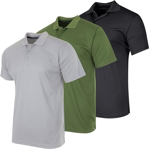 Real Essentials 3 Pack: Men's Quick-Dry Short Sleeve Athletic Performance Polo Shirt (Available in Big & Tall)