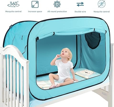 Poray Pop Up Baby Bed Tent Privacy Tent for Toddler Sleeping with 2 Zipper Doors,Breathable Mesh Windows and Portable Carry Bag