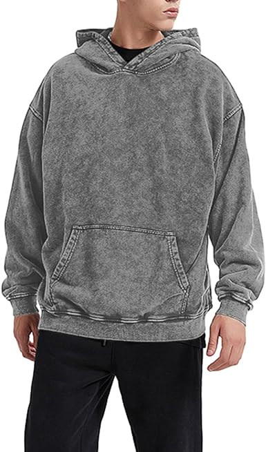 Tuislay Oversized Vintage Hoodie Men Cotton Acid Wash Hooded Sweatshirt Baggy Basic Casual Streetwear Pullover with Pocket