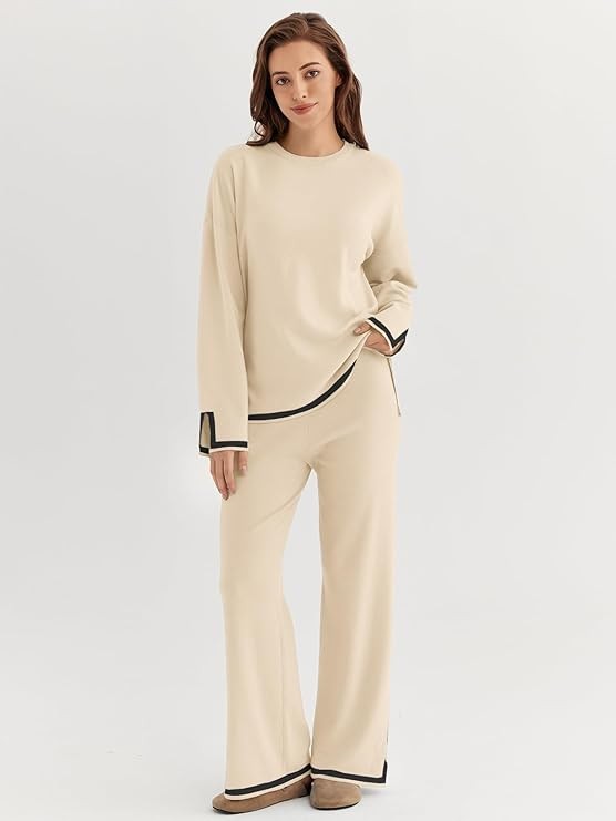 LILLUSORY 2 Piece Outfits for Women Fall Long Sleeve Sweater Set Top Sweat Suits 2023 Knit Pullover Lounge Sets