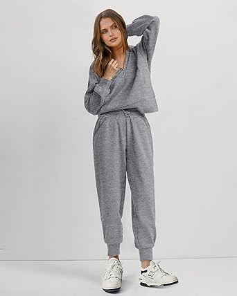 BTFBM Women's 2 Piece Tracksuit Fall Outfits 2023 Long Sleeve Half Zip Sweatshirt Sweatpants Lounge Set