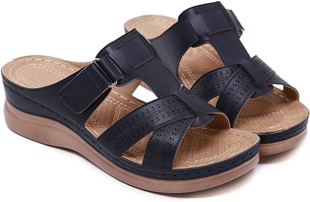 SHIBEVER Womens Sandals Wedge Summer: Slip on Casual Width Slippers Sandals for Women Comfortable Wedges Shoes