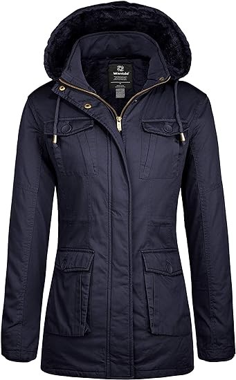 wantdo Women's Winter Parka Coat Sherpa Lined Warm Cotton Jacket with Removable Hood