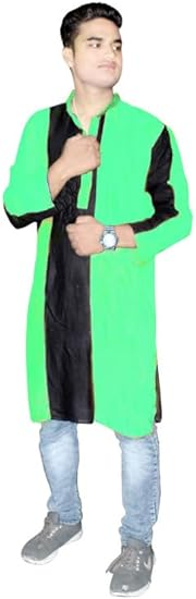 Lakkar Haveli pakistani Men's cotton Patchwork Kurta Wedding Wear Casual Tunic Green Color Shirt Plus Size