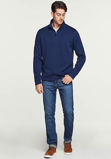 TSLA Men's Quarter Zip Thermal Fleece Lined Sweater, Winter Lightweight Soft Pullover Collar Sweatshirt