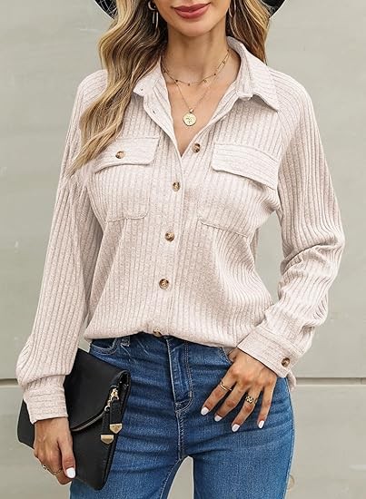 EVALESS Spring Summer Tops for Women Fashion 2024 Long Sleeve Blouses and Button Down Shirts Dressy Casual