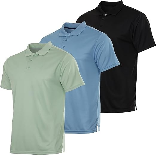 Real Essentials 3 Pack: Men's Quick-Dry Short Sleeve Athletic Performance Polo Shirt (Available in Big & Tall)