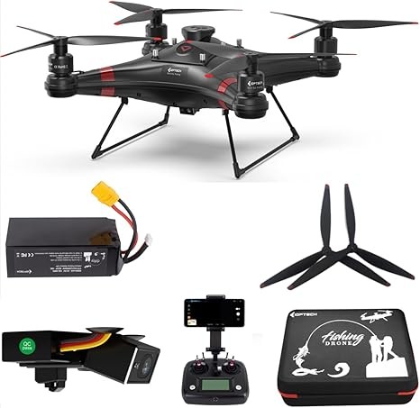 4K Camera Fishing Drone with Auto Drop Bait Release, 33mins GPS Drones 3KG Payload Waterproof Drone for Adults Fisherman (standard+extra battery propellers)