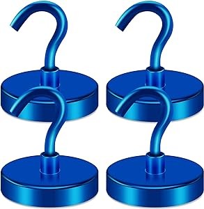 LOVIMAG Magnetic Hooks Heavy Duty, 100LBS Strong Magnetic Hooks Cruise for Hanging, Blue Magnets with Hooks for Refrigerator, Grill, Garage, Tool Room, Kitchen, Locker, Metal Door, Home etc- 4 Pack