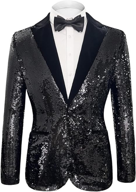 Cacycasa Men's Daily wear Wedding Prom Party Sequined Tuxedo Suit Jacket Blazers
