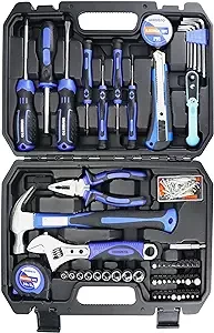 URASISTO Auto Repair Tool Set 128-piece Mechanic Hand Tool Kit with Storage Box, Nail, Pliers,Screwdriver, Hammer, Drive Socket, Wrench for Homeowner, DIY, Handyman