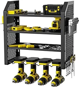 Nidouillet Power Tool Organizer, 4 Layers Drill Holder Wall Mount, Heavy Duty Power Tool Storage Rack, Garage Tool Organizer and Storage for Drill & Screwdriver