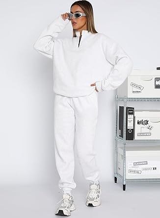 Aleumdr Women 2 Piece Outfits Sweatsuit Oversized Half Zip Pullover Long Sleeve Sweatshirt Jogger Pants Set with Pockets
