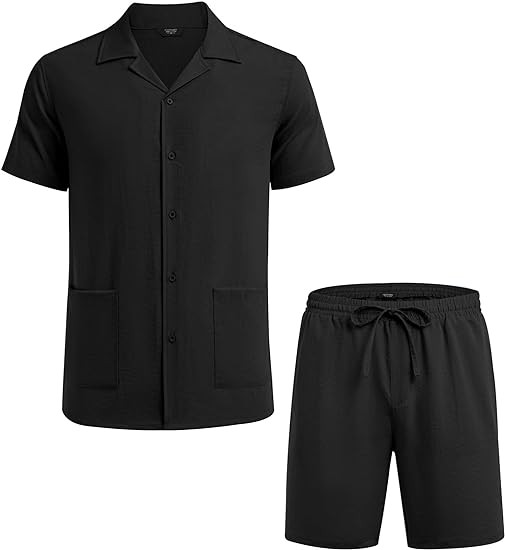COOFANDY Men's 2 Pieces Shirt Set Regular Fit Short Sleeve Button Down Shirt Suits Casual Beach T-Shirt Shorts Outfits