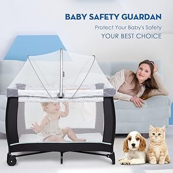 Beberoad Love Pack and Play Cover Playpen Mosquito Net Cover to Keep Cats Out Breathable Net Cover with 2-Way Zipper (White)