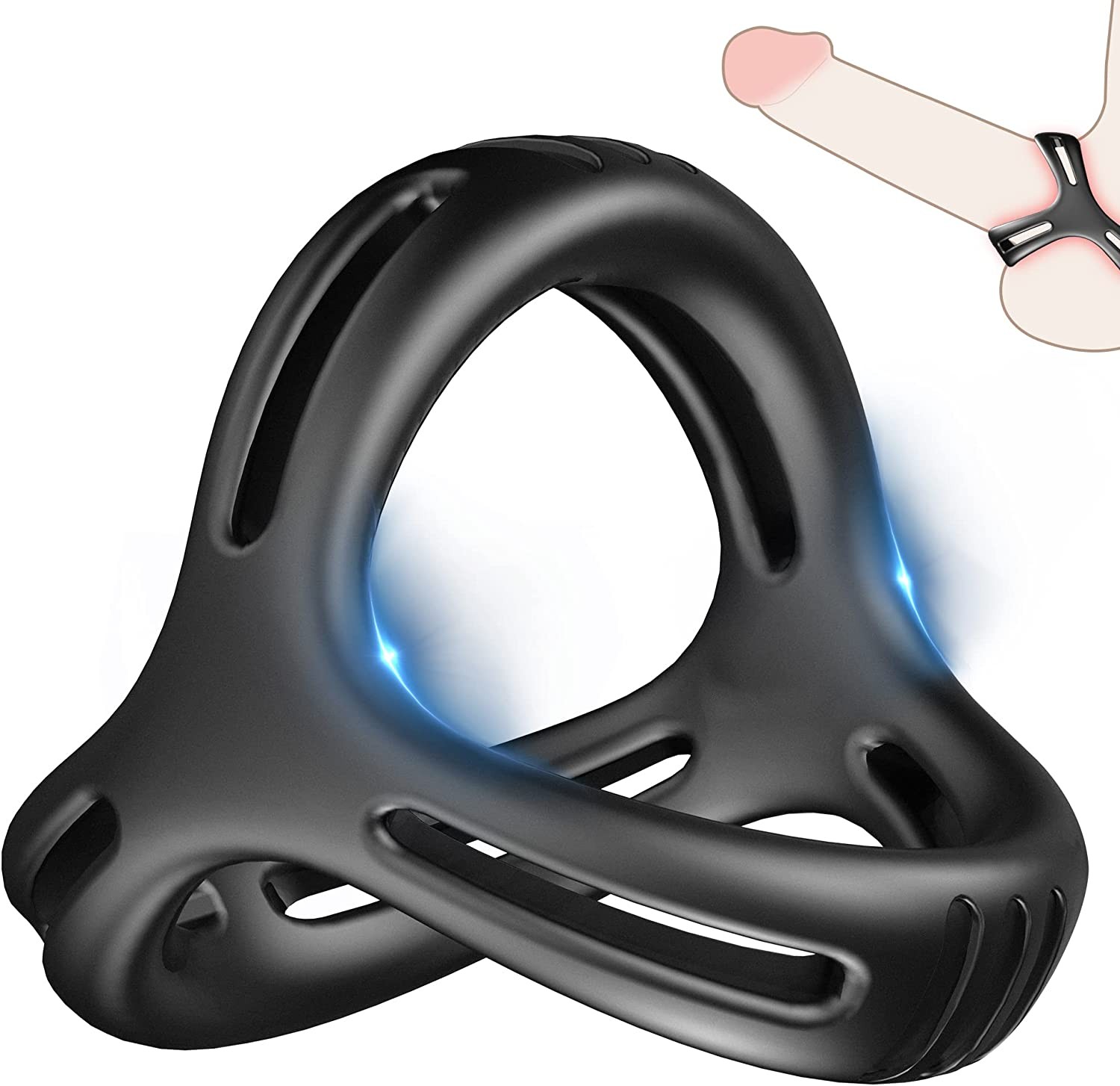 Silicone Penis Ring, Pink Fun 3 in 1 Super Soft Elastic Cock Ring for Longer Lasting Male Erections, Couples Erotic Penis Sex Toys Orgasm, Black