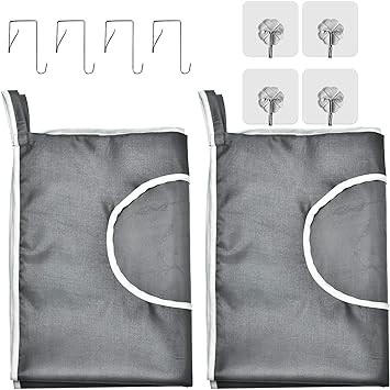 Durable hanging laundry hamper bag Behind door Space Saving with Stainless Steel Hooks Zip, For Bathroom,Kids room,Travel,College Dorm,2pack(Extra Large-Dark Grey)