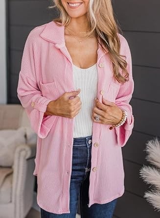 SHEWIN Womens Shacket Casual Long Sleeve Button Down Shirts Loose Boyfriend Shirt Jackets Tops