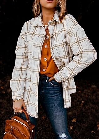 PRETTYGARDEN Women's 2023 Fall Clothes Plaid Shacket Jacket Long Sleeve Button Down Flannel Shirts Fashion Blouse
