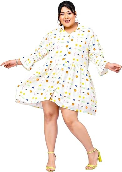 WILD & PREE Tunic Shirt Dresses for Women 2023 Mini 3/4 Puff Sleeve Oversized Button Down Shirt Dress Vacation Outfits