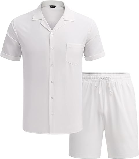 COOFANDY Men's 2 Pieces Shirt Set Short Sleeve Button Down Casual Hippie Holiday Beach T-Shirts Shorts Outfits