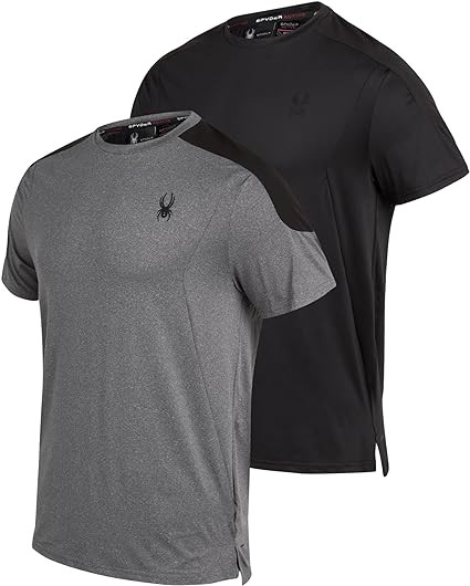 Spyder Men's Athletic T-Shirt - 2 Pack Dry Fit Short Sleeve Performance Sports Tee (S-XL)