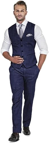 Qiatuu Men's Linen Suit 2 Pieces Suits Groomsmen Tuxedos Summer Beach Wedding Prom Party Suit Vest Pants Set