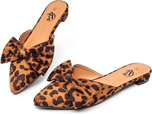 Trary Mules for Women Flats Comfortable, Bow Pointed Toe Womens Mules, Flats Mules Shoes for Women, Cute Mule Women's Mules & Clogs, Slip On Womens Mules Flats, Backless Loafers Mule Shoes for Women