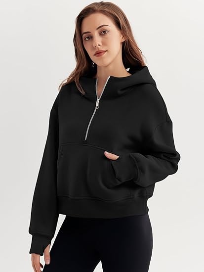 Trendy Queen Womens Hoodies Quarter Zip Pullover Oversized Sweatshirts Half Zip Pullover With Pockets Fall Clothes