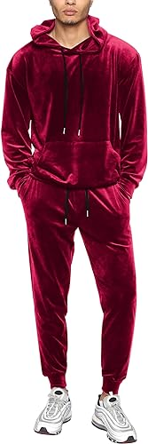 LecGee Mens 2 Piece Velour Hoodie Tracksuit Long Sleeve Velvet Hooded Pullover Casual Athletic Jogging Sweatsuit Set