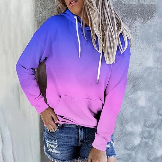 hxobax Hoodies for Women Fall Casual Gradient Oversized Sweatshirt Basic Long Sleeve Drawstring Pullover Hoodie with Pocket