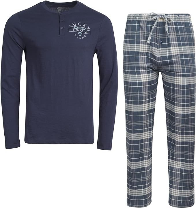 Lucky Brand Men's Pajama Set - 2 Piece Long Sleeve Crew Neck and Flannel Lounge Pants