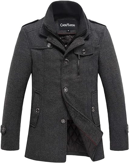 chouyatou Men's Winter Stylish Wool Blend Single Breasted Military Peacoat