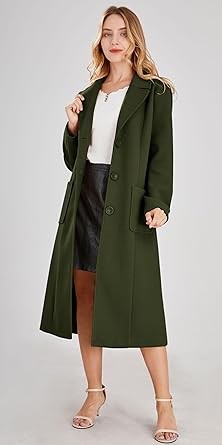 chouyatou Women's Big Notch Lapel Single Breasted Mid-Long Wool Blend Coat