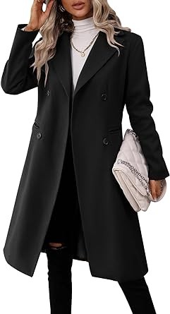 Danedvi Womens Long Double Breasted Coats Lapel Collar Pea Coat Winter Slim Fit Jackets Trench Coat Outwear