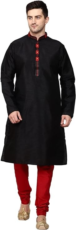 ITOS365 Men's Tunic Art Silk Kurta Pajama Pyjama Set Wedding Indian Clothing Casual Party Dress Gifts Items
