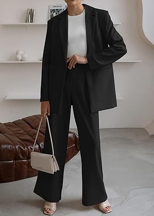 KIRUNDO Womens 2023 Fall Fashion Two Piece Outfits Blazer Jacket and Wide Leg Pants Suit Set Business Casual Work Clothes