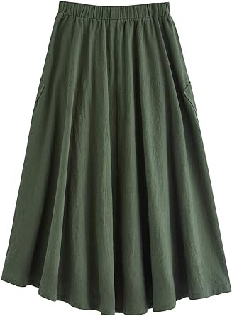 SweatyRocks Women's Casual High Waist Pleated A-Line Midi Skirt with Pocket