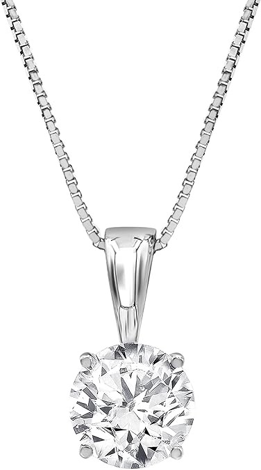 1/2 to 3 Carat Solitaire Diamond Necklaces for Women | Round Cut Lab Grown Diamond | 14K White Gold Pendant | Fine Jewelry for Her | Timeless Design | Gift Box Included