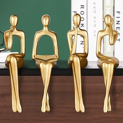 QEKMSY Gold Home Decor Thinker Statues for Living Room Decorations, Modern Abstract Bookshelf Figurines Accents, Collectible Sculpture for Office Table Shelf Dining Desk Ornaments (Gold)
