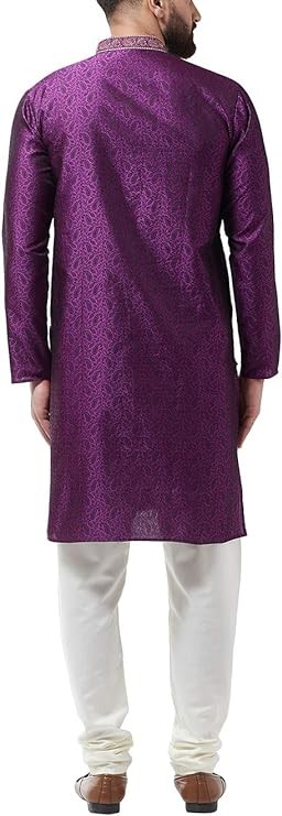 Sojanya (Since 1958, Men's Silk Blend Gold Kurta and Off White Churidar Pyjama Set