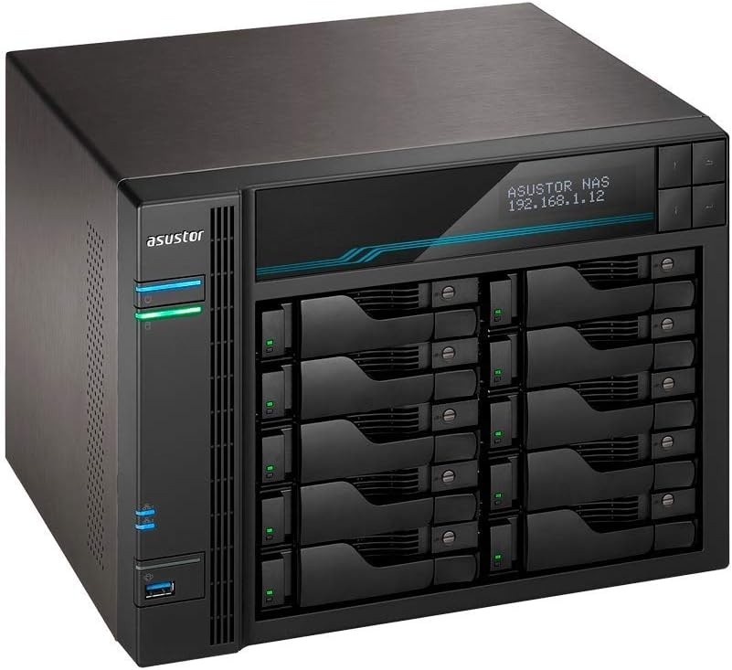 Asustor Lockerstor 10 Pro| AS7110T | Enterprise Network Attached Storage | 3.4GHz Quad-Core, One 10GbE Port, Three 2.5GbE Ports, Two M.2 Slots for NVMe SSD Cache, 8GB RAM DDR4 (10 Bay Diskless NAS)