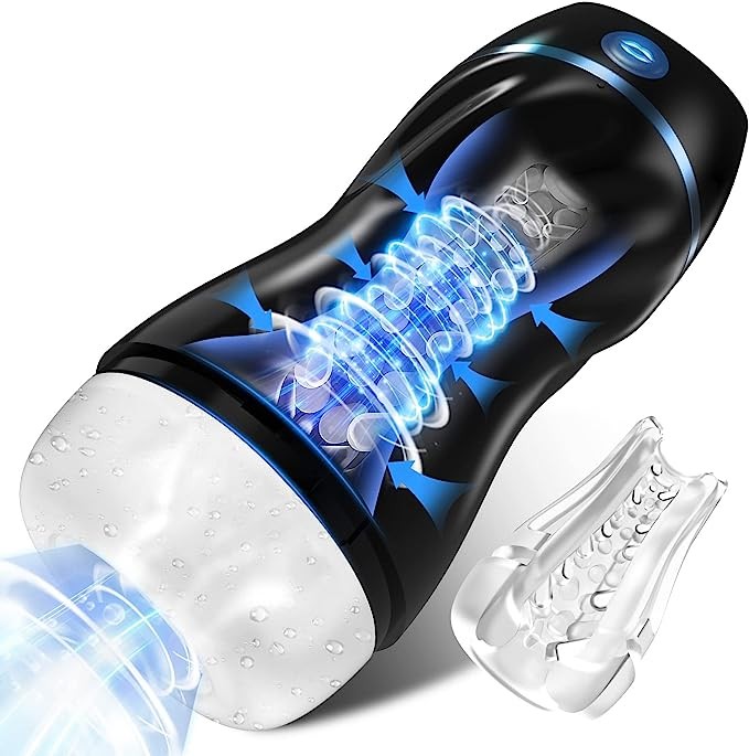 Automatic Sucking Male Masturbators - Upgraded 7 Vibration & Suction Hands Free Pocket Pussy Male Stroker with 3D Realistic Textured, Blowjob Toy Mens Adult Male Sex Toys for Men (Black)