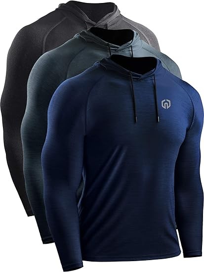 NELEUS Men's Dry Fit Athletic Workout Running Shirts Long Sleeve with Hoods