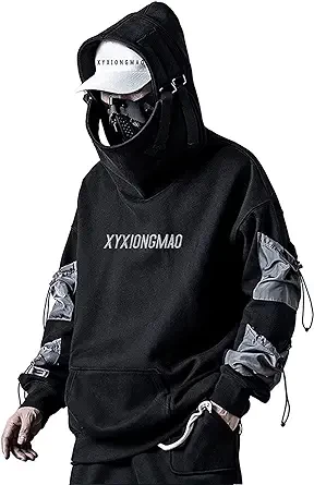 XYXIONGMAO Streetwear Techwear Hoodie Cyberpunk Tactical Mens Black Urban Hip Hop Japanese Sweatshirt