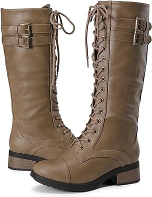DREAM PAIRS Women's Pu Knee High Riding Combat Boots