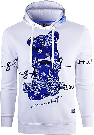 SCREENSHOT Mens Urban Premium Fleece Hoodie - Animation Cartoon Character Embroidery Patch Gel Print Hooded Sweatshirt
